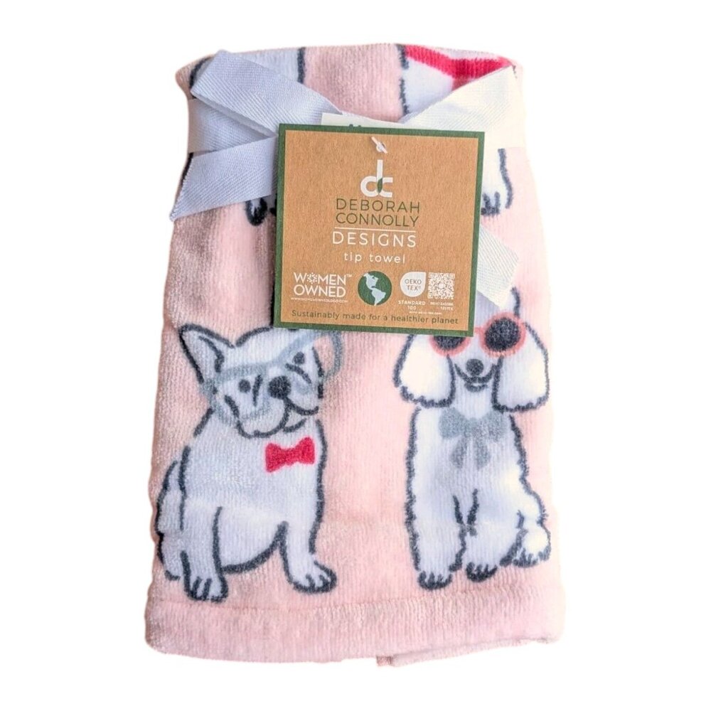 Deborah Connolly 2 Pack Fingertip Towels 18" Dog Show Pink Dogs Puppy Frenchy